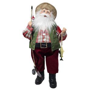 Fisherman Fishing Festive Upright 18" Santa Christmas Table Decoration